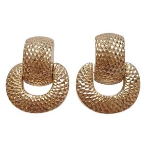 14 Karat Yellow Gold Textured Door Knocker Earrings #21939